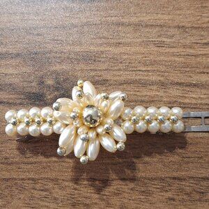 Vintage Faux Pearl & Gold Beaded Hair Clip/Barrette